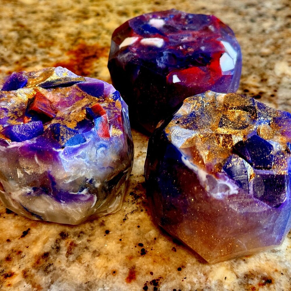 Crystal Soaps, Set 2 two Jumbo Soaps, Rock Gem Soap Bars 9oz ea. Handmade Gift